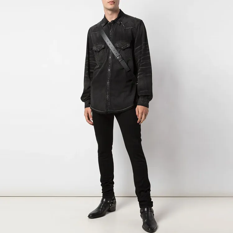AMIRI Rough Studded Denim Button Down Shirt-1