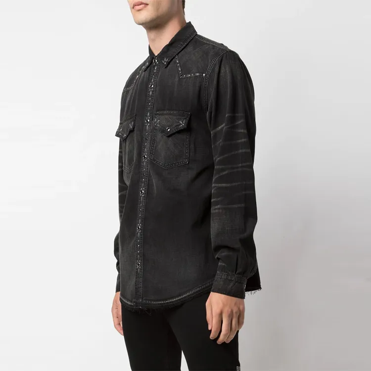 AMIRI Rough Studded Denim Button Down Shirt-3
