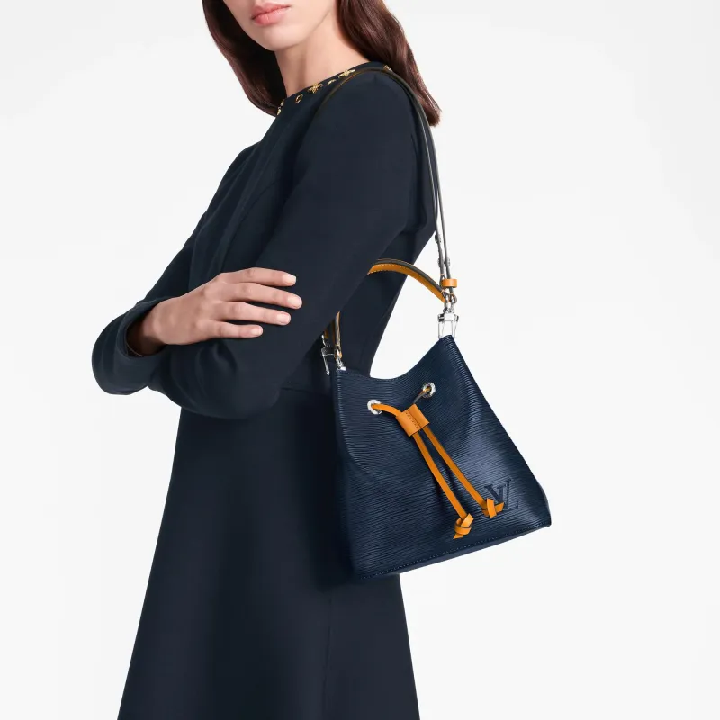 LOUIS VUITTON Cow Leather Bucket Bags Shoulder Bag Crossbody Bag Handbags Mini Women's Indigo/Jiang Yellow Lining-6