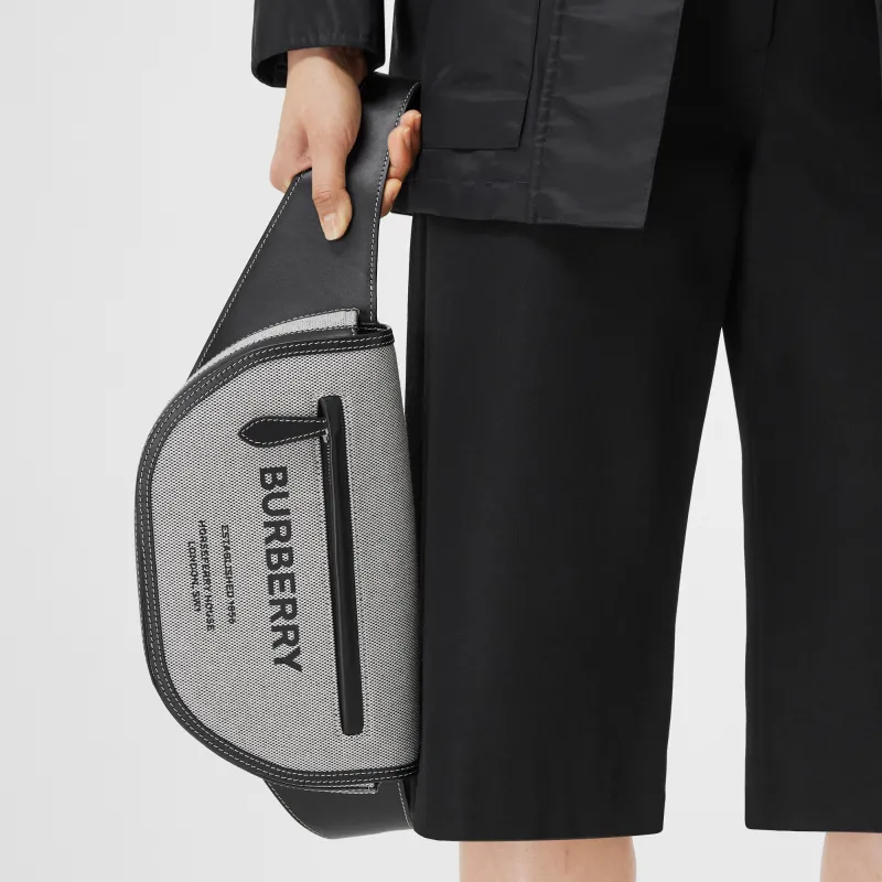 Burberry OlympiaHorseferry Canvas Ellenia Half-Moon Bag Shoulder Bag Crossbody Bag Fanny Pack Sling Bag Men's Black-5