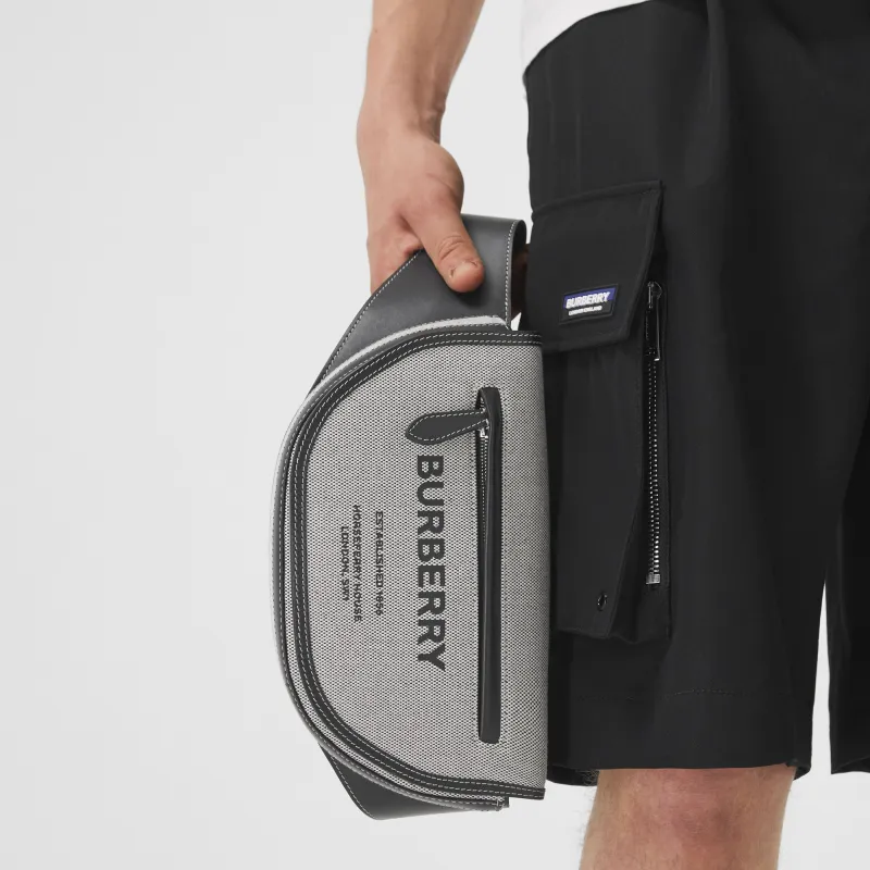 Burberry OlympiaHorseferry Canvas Ellenia Half-Moon Bag Shoulder Bag Crossbody Bag Fanny Pack Sling Bag Men's Black-6