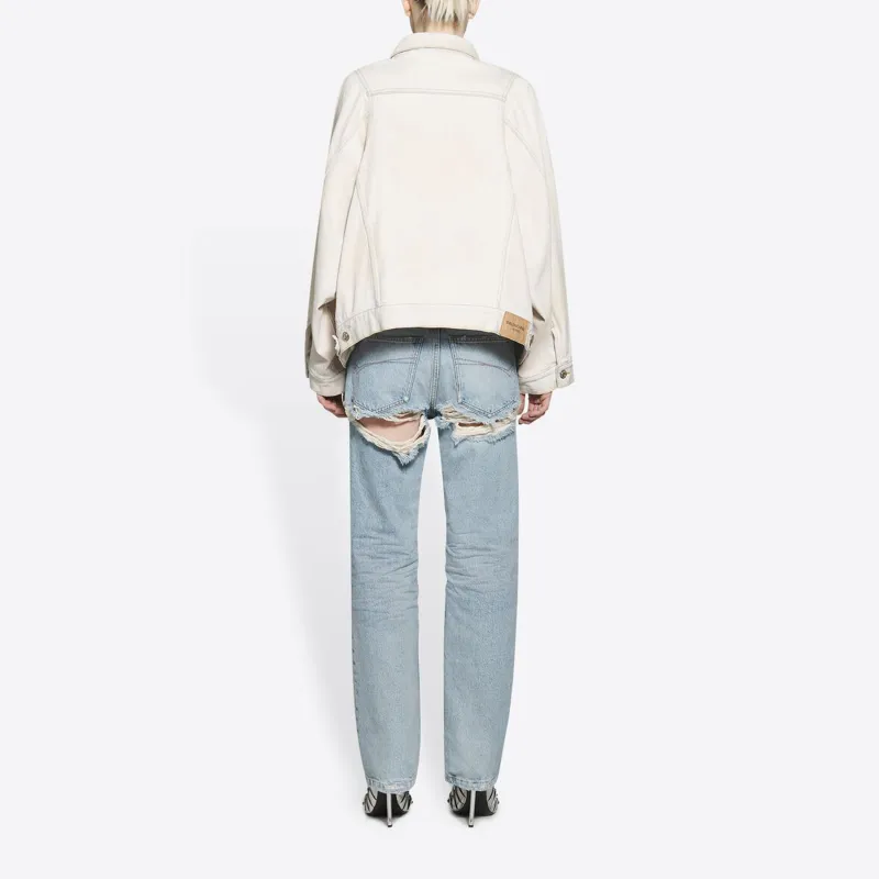 Balenciaga Drop Shoulder Oversized Sleeve Denim Jacket Light Beige-2