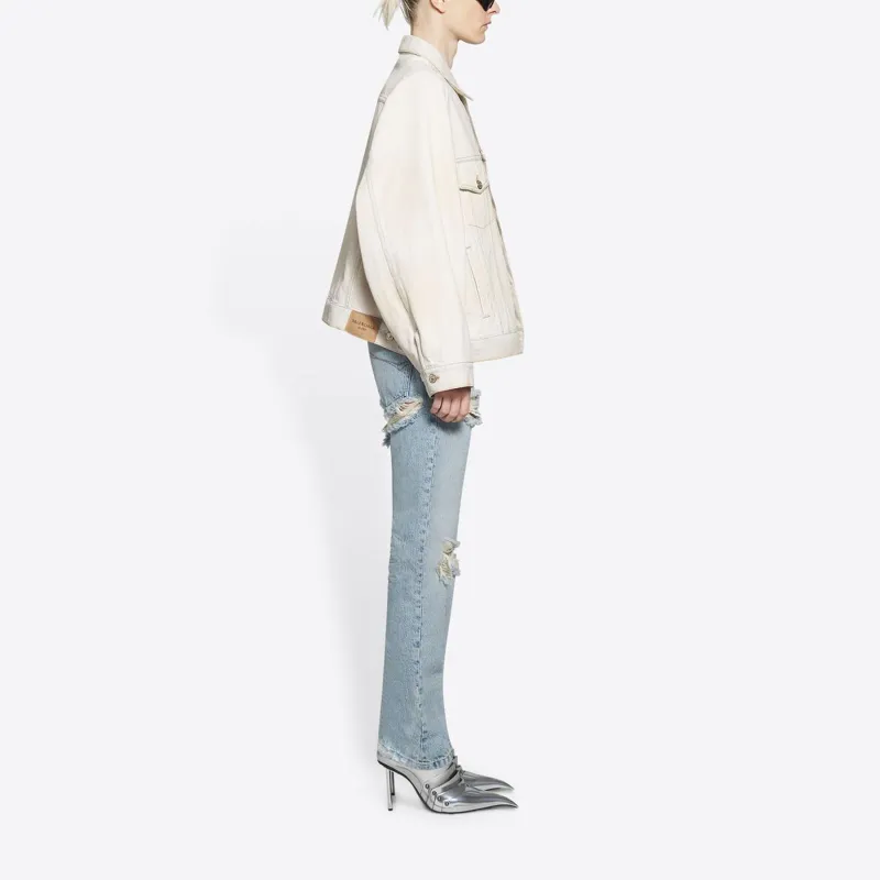Balenciaga Drop Shoulder Oversized Sleeve Denim Jacket Light Beige-3