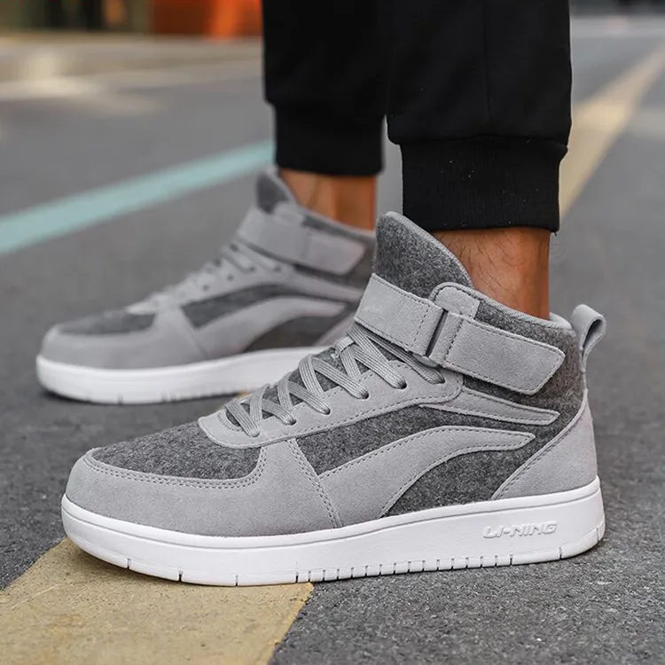 LiNing Knight Anti Slip Wear Resistant Mid Top Skateboard Shoes Men's Gray-3
