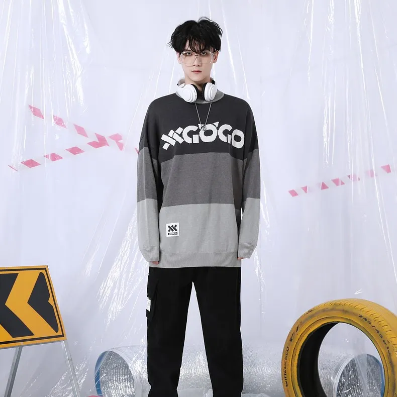 Loose Fit Sweater Unisex Black Gray Color-2