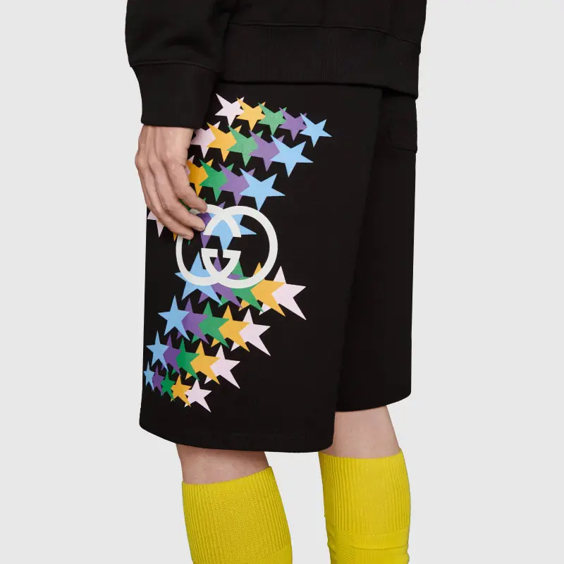 GUCCI Interlocking G Star Flash Print Cotton Shorts-4