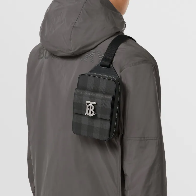 Burberry Leather Patchwork Crossbody Bag Sling Bag Fanny Pack Shoulder Bag Backpack Men's Charcoal Gray-7
