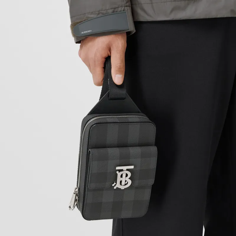 Burberry Leather Patchwork Crossbody Bag Sling Bag Fanny Pack Shoulder Bag Backpack Men's Charcoal Gray-6