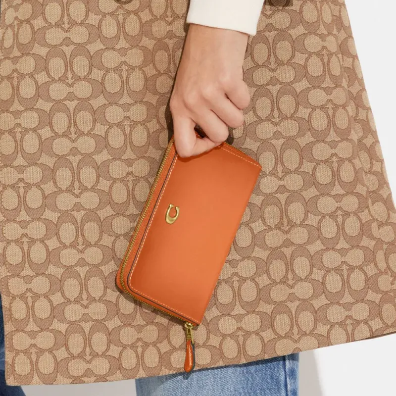 COACH Zip Around Calfskin Clutches Wallets Medium Size Women's Orange-4