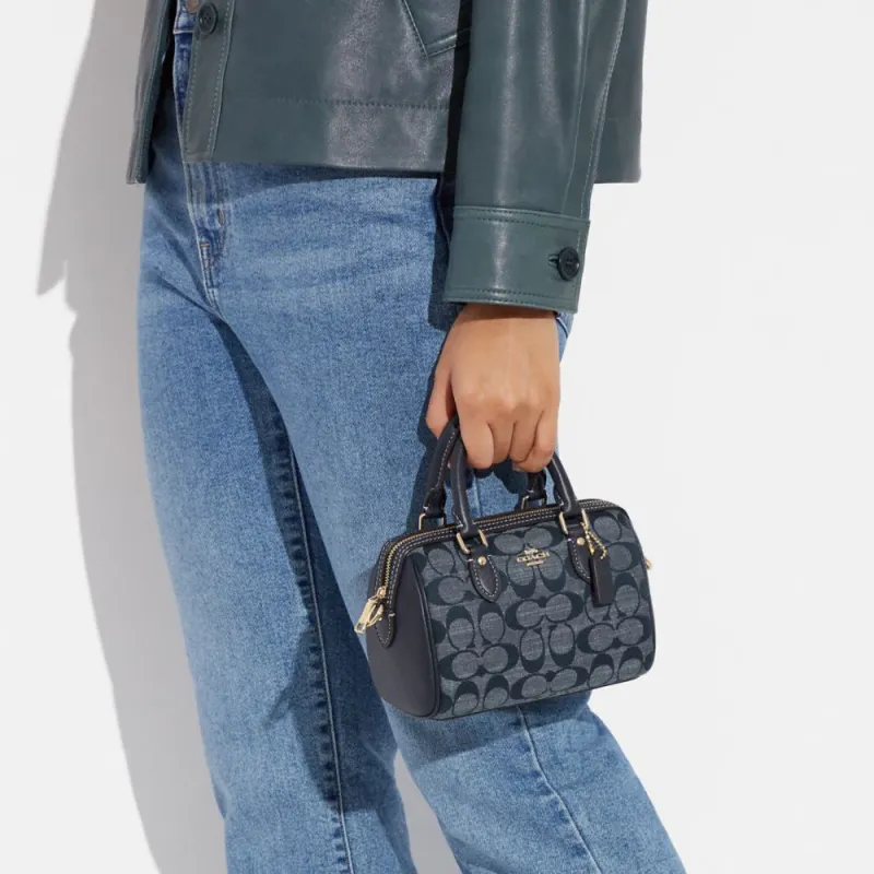 COACH Rowan Fabric Handbag, Shoulder Bag, Crossbody Bag Mini Women's Denim Blue-3
