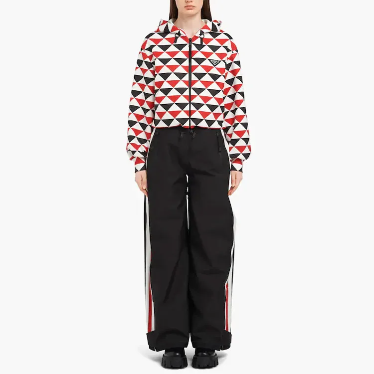 PRADA Diamond Print Triangle Logo Coat 'Navy/Red/White'-1