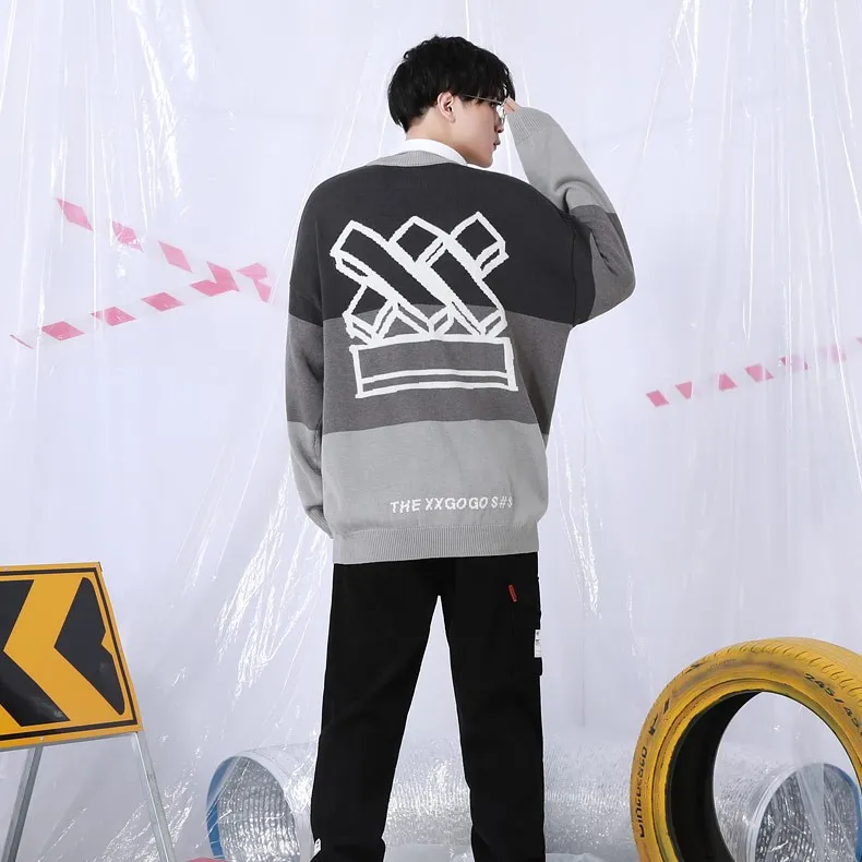 Loose Fit Sweater Unisex Black Gray Color-3