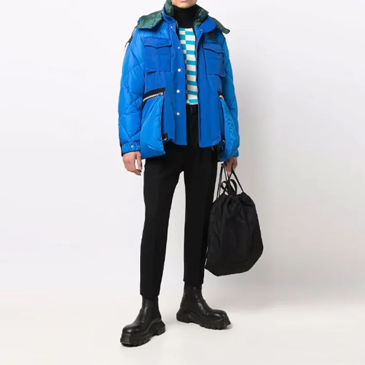 Sacai FW21 Solid Color Hooded Loose Fit Puffer Jacket Men's Blue-2