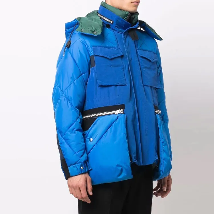 Sacai FW21 Solid Color Hooded Loose Fit Puffer Jacket Men's Blue-1
