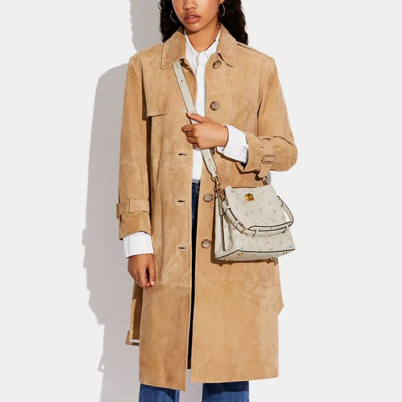 COACH Willow Split Cow Leather Bucket Bag Handbag Shoulder Bag Crossbody Bag Medium Size Women's Ivory White-3