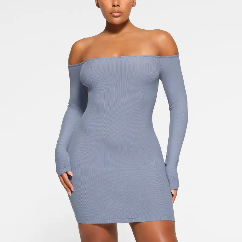 Skims Long-Sleeved Dresses Women's Gray Purple-2
