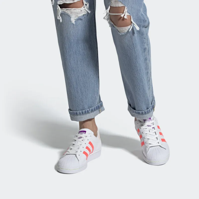 Adidas Superstar White Signal Pink Shock Purple Women's-5