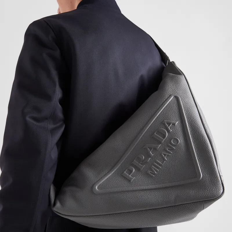 PRADA Triangle Leather Triangle Bag Shoulder Bag Crossbody Bag Regular Men's Gray-6