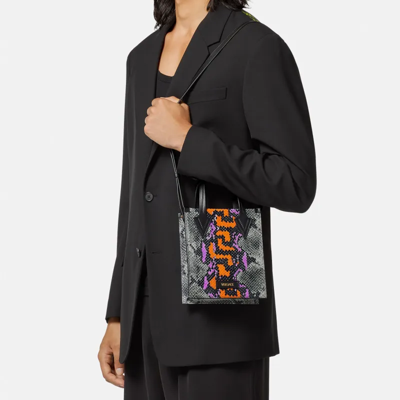 VERSACE Cow Leather Tote Bag Shopping Bag Shoulder Bag Crossbody Bag Handbag Small Size Men's Multicolor-3