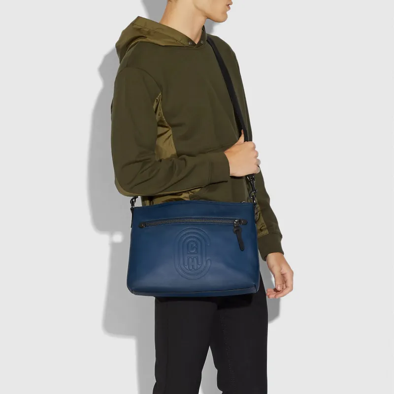 COACH Rivington Leather Messenger Bag Briefcase Shoulder Bag Crossbody Bag Large Size Men's Solid Blue-3