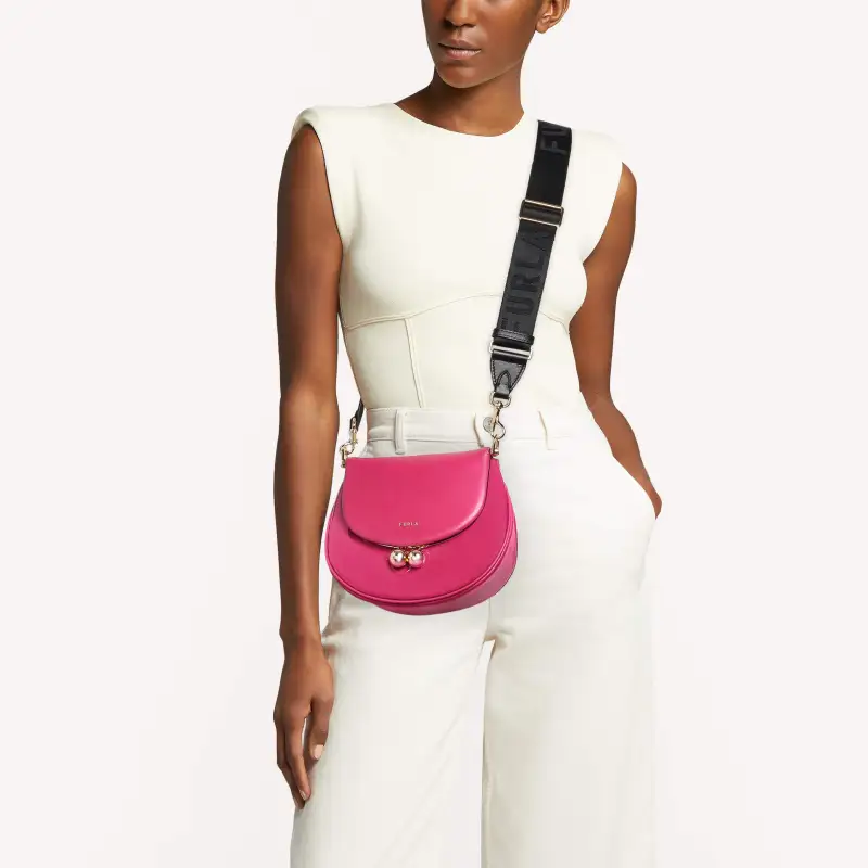 Furla Soft Calfskin Piglet Shoulder Bag Crossbody Bag Mini Women's Dark Peach Red/Light Peach Red-4