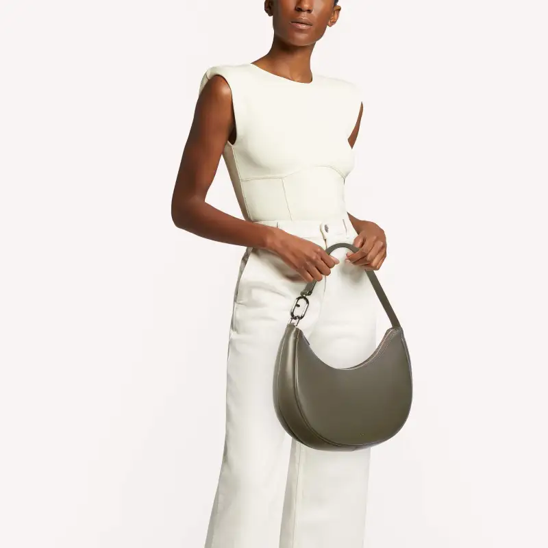 Furla Primavera Calfskin Patchwork Leather Crescent Moon Bag Shoulder Bag Women's Sage Green-4