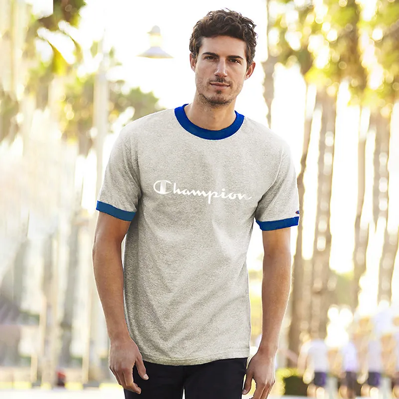 Champion T Shirts Unisex Gray Base Blue Waistband-2