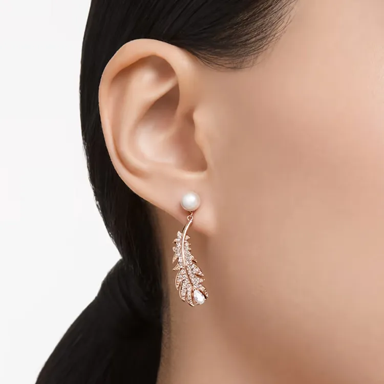 Swarovski Nice Faux Crystal Earrings Women's Rose Gold-3
