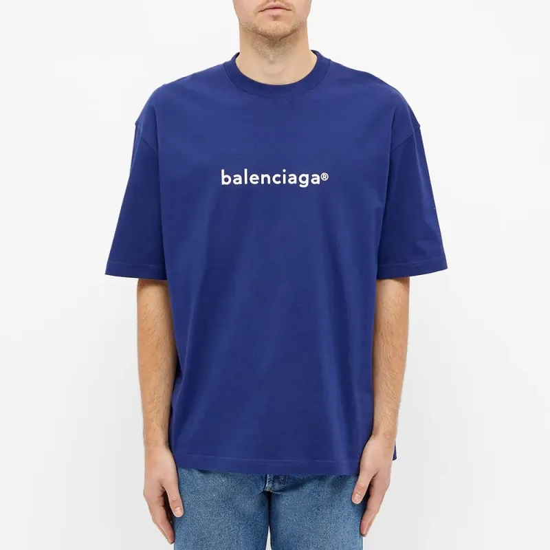 Balenciaga T Shirt Loose Fit Style Men's Blue-1