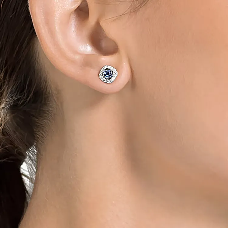 Swarovski Angelic Square Gold Plated Stud Earrings Women's Blue/White-3