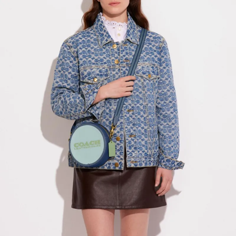 COACH Kia Cow Leather Small Round Bag Shoulder Bag Crossbody Bag Small Size Women's Lake Water Blue & Multicolor-4