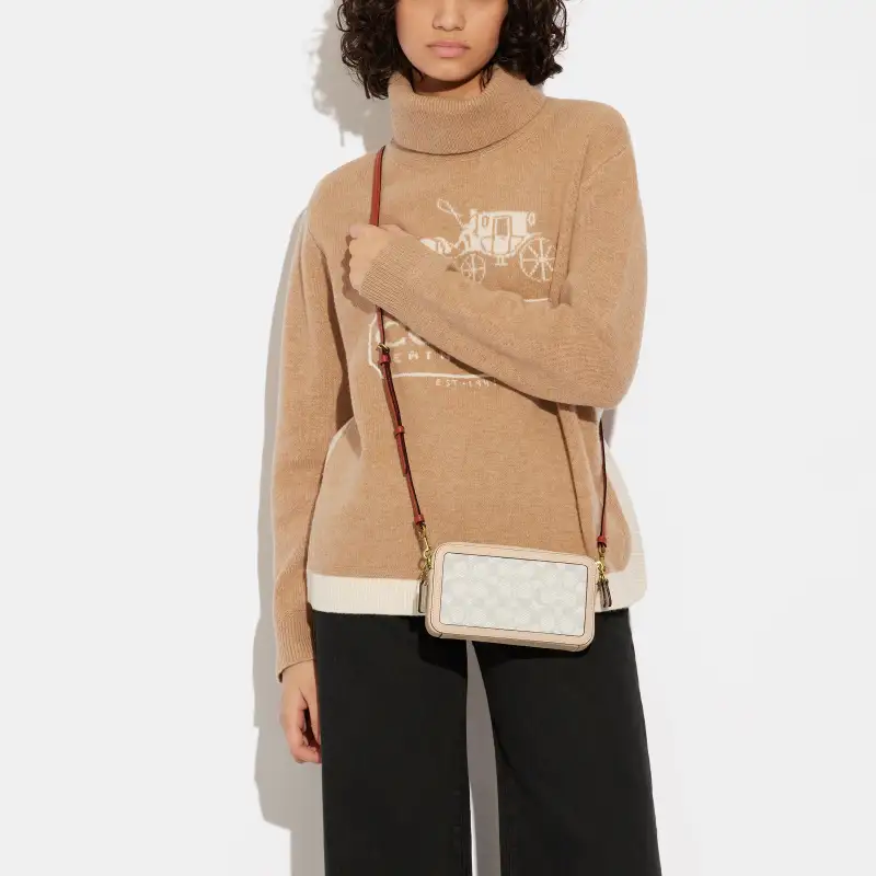 COACH Kira Fabric With Cow Leather Camera Bag Shoulder Bag Crossbody Bag Small Size Women's White-3