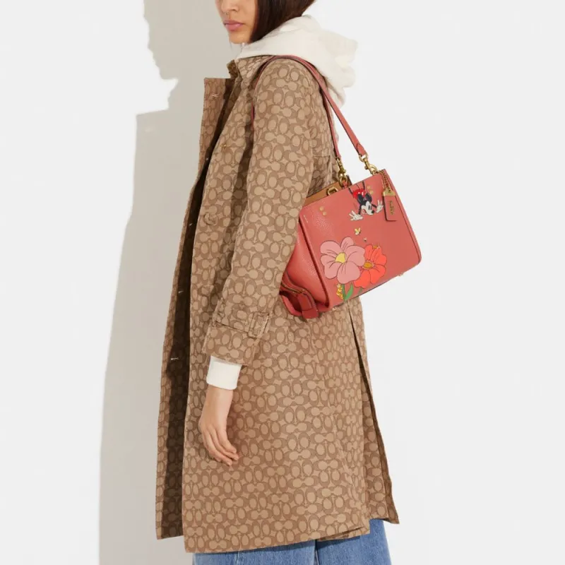 COACH Rogue Cow Leather One Shoulder Handbag Crossbody Bag Medium Size Women's Rose Red-3