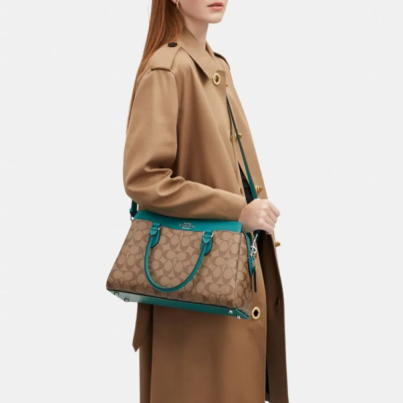 COACH Andy Canvas With Leather Kelly Bag Shoulder Bag Crossbody Bag Handbag Women's Brown/Multicolor Cyan-3