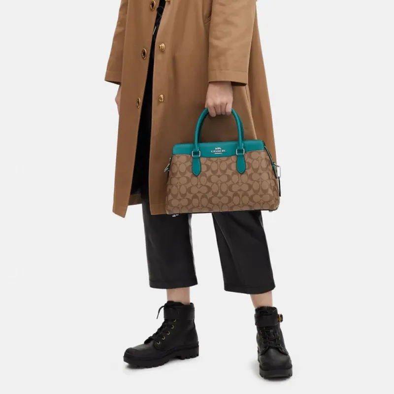 COACH Andy Canvas With Leather Kelly Bag Shoulder Bag Crossbody Bag Handbag Women's Brown/Multicolor Cyan-4