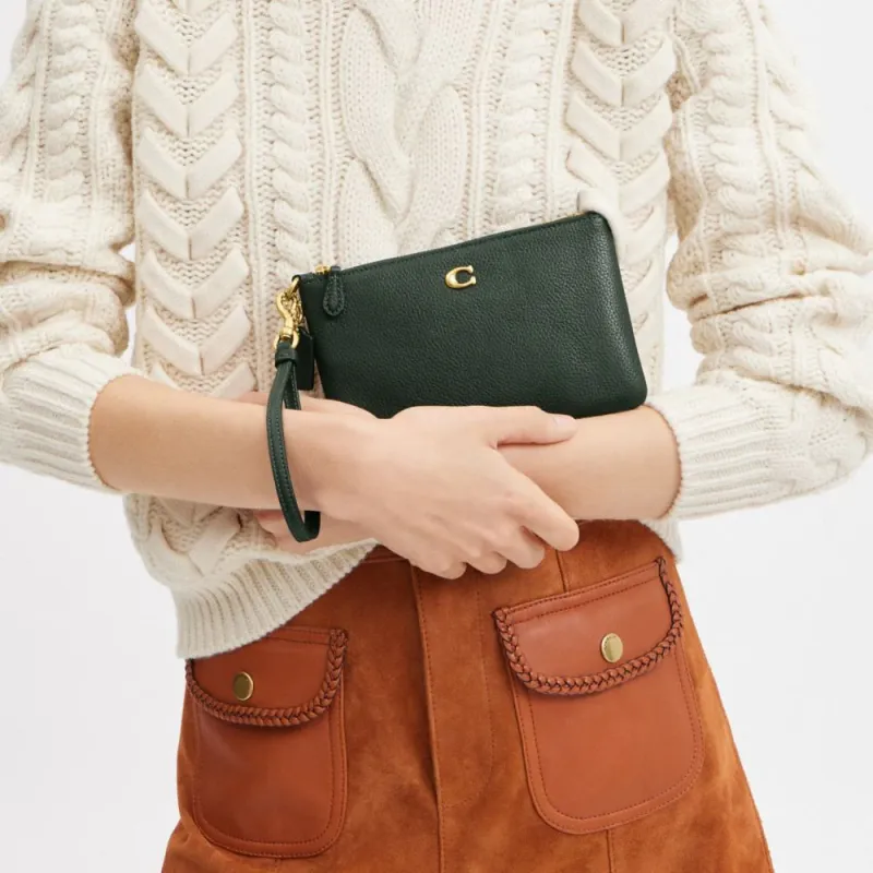 COACH Wristlet Leather Clutch Wrist Bag Small Size Women's Amazon Green-4