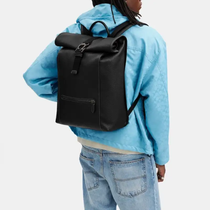 COACH Leather Backpack Men's Black-4
