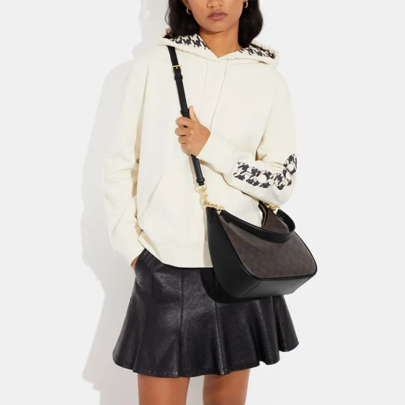 COACH Hobo Leather Saddle Bag, Handbag, Shoulder Bag Women's Black-3