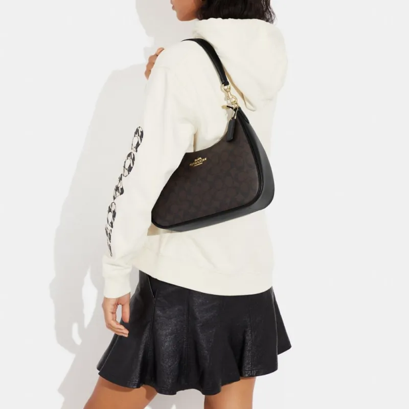 COACH Hobo Leather Saddle Bag, Handbag, Shoulder Bag Women's Black-4