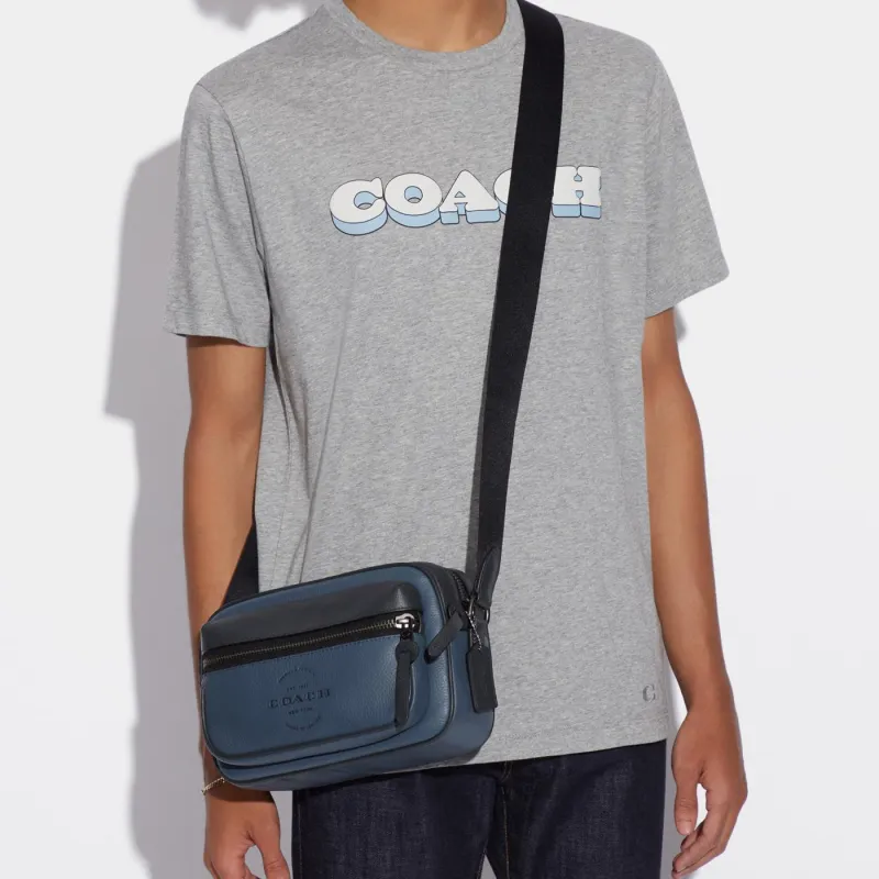 COACH Thompson High-Quality Pebbled Leather Camera Bag Shoulder Bag Crossbody Bag Medium Size Men's Denim Blue-5