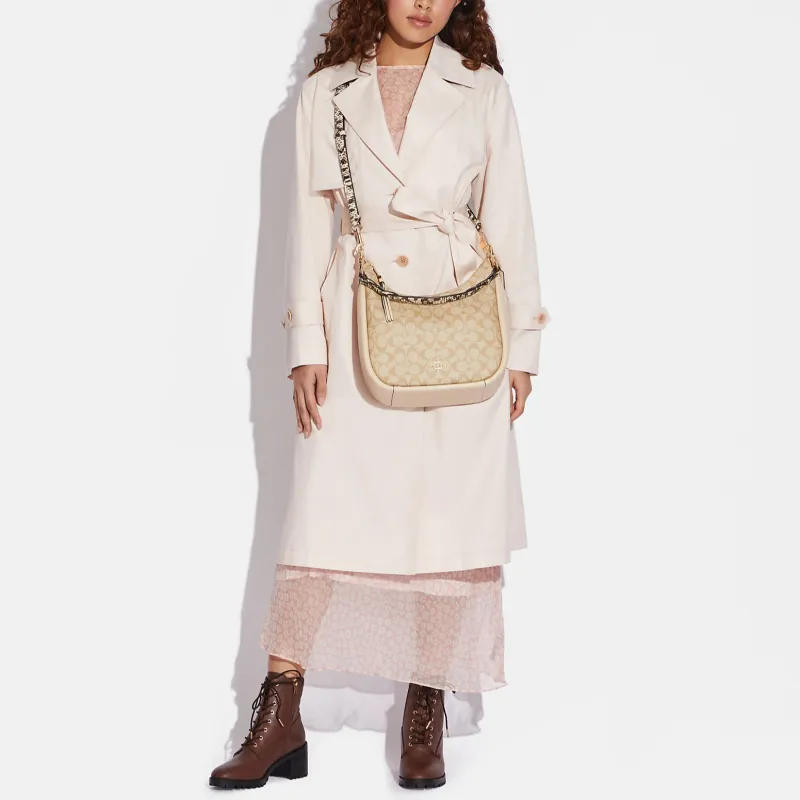 COACH Jules Canvas With Leather Shoulder Bag Handbags Shoulder Bag Crossbody Bag Large Size Women's Khaki-3