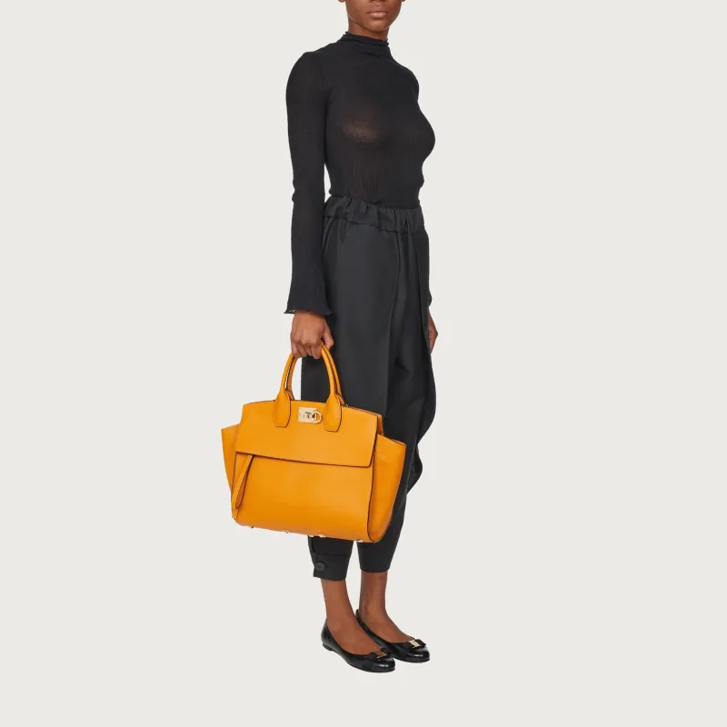 FERRAGAMO Studio Collection Cow Leather One Shoulder Handbags Women's Orange-8
