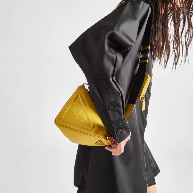 PRADA Leather Shoulder Bag Crossbody Bag Women's Sunlight Yellow-3