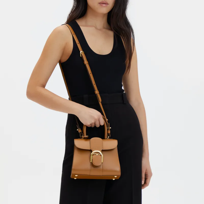Delvau Brillant Calfskin Portable Crossbody Bag Shoulder Bag Mini Women's Caramel Brown-4