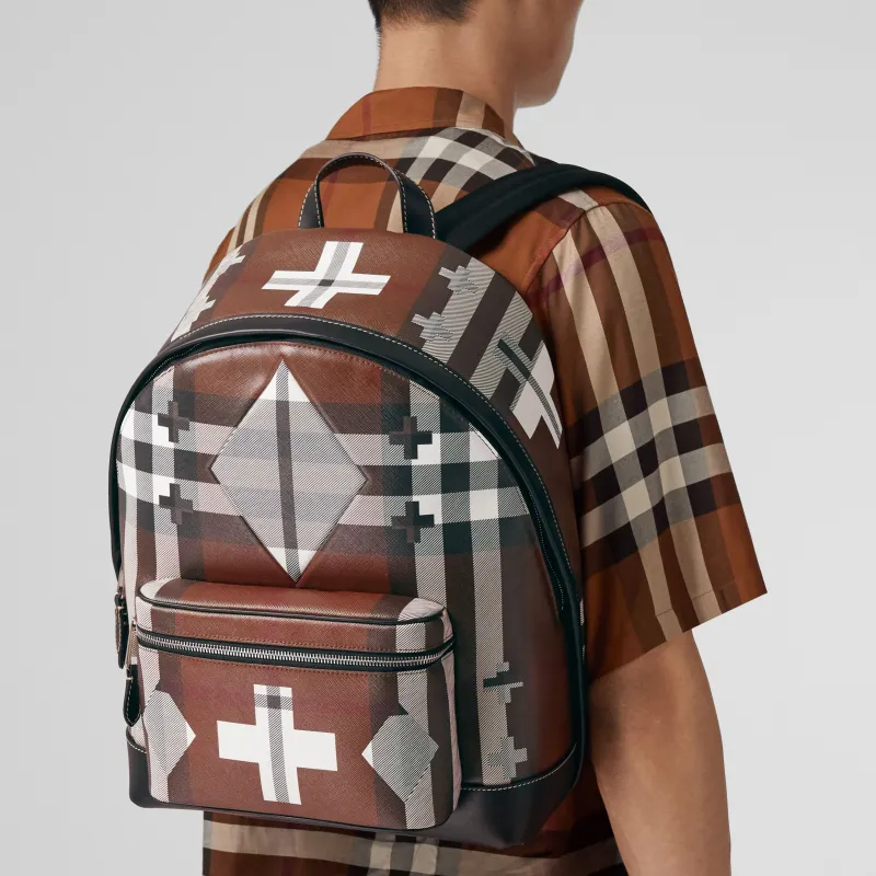 Burberry Geometric Check Backpack Brown-4