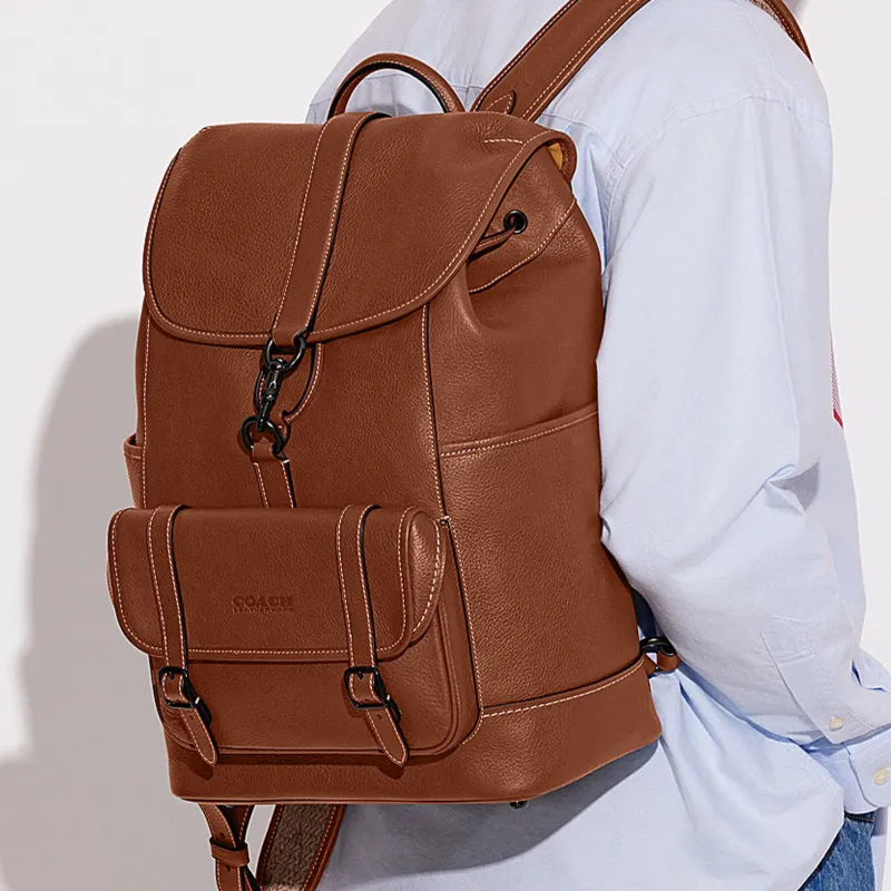 COACH Carriage Leather Backpack Large Size Men's Brown-4