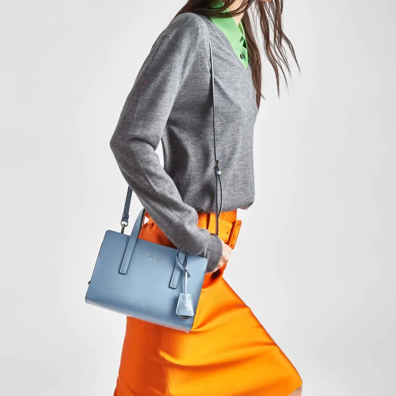 PRADA Re-Edition Leather Shoulder Bag Crossbody Bag Handbag Mini Women's Sky Blue-4