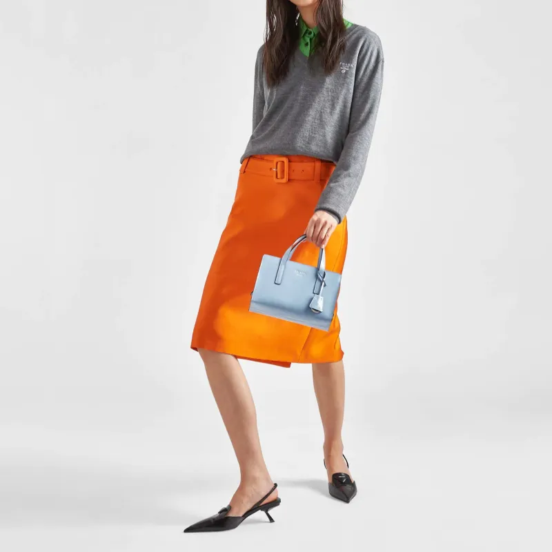PRADA Re-Edition Leather Shoulder Bag Crossbody Bag Handbag Mini Women's Sky Blue-5