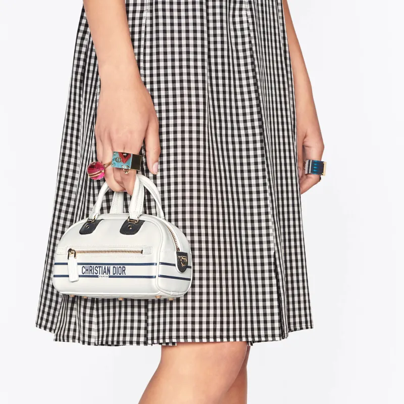 DIOR Smooth Cow Leather Bowling Bag Shoulder Bag Crossbody Bag Handbag Extra Mini Women's White-6