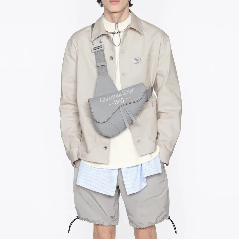 DIOR Saddle Grained Calfskin Saddle Bag Shoulder Bag Crossbody Bag Sling Bag Men's Gray-5